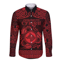 Personalized Merionethshire Meirionnydd Long Sleeve Button Shirt Red Wolf Celtic-inspired - Wonder Print Shop
