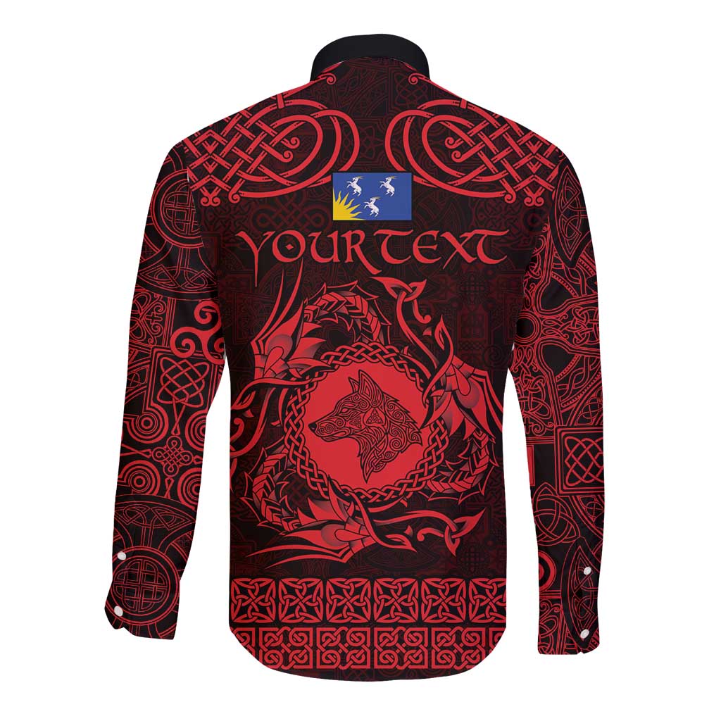 Personalized Merionethshire Meirionnydd Long Sleeve Button Shirt Red Wolf Celtic-inspired - Wonder Print Shop