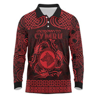 Personalized Merionethshire Meirionnydd Long Sleeve Polo Shirt Red Wolf Celtic-inspired - Wonder Print Shop