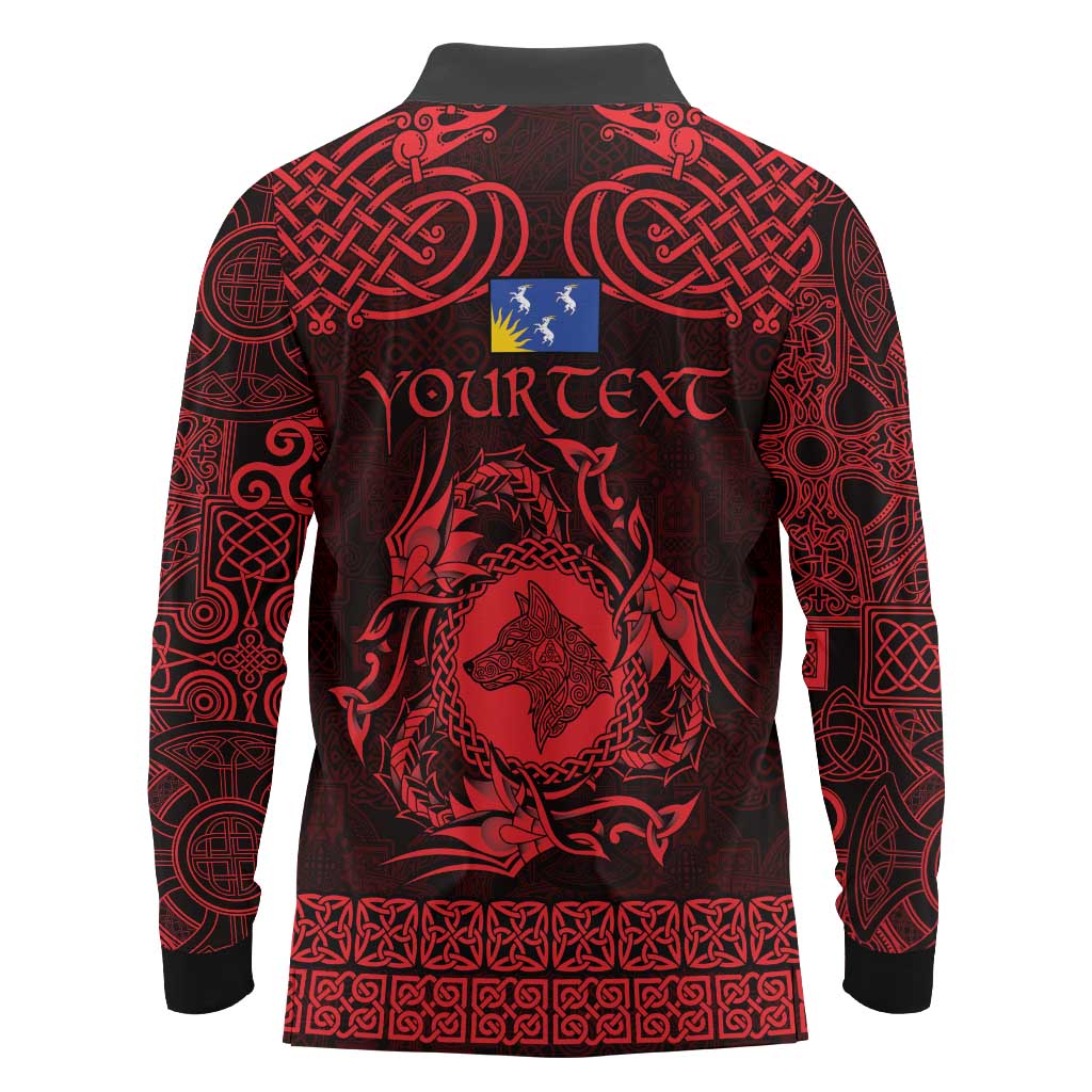 Personalized Merionethshire Meirionnydd Long Sleeve Polo Shirt Red Wolf Celtic-inspired - Wonder Print Shop