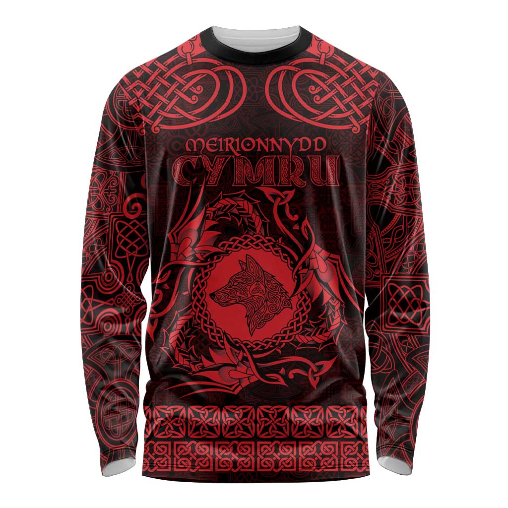 Personalized Merionethshire Meirionnydd Long Sleeve Shirt Red Wolf Celtic-inspired - Wonder Print Shop