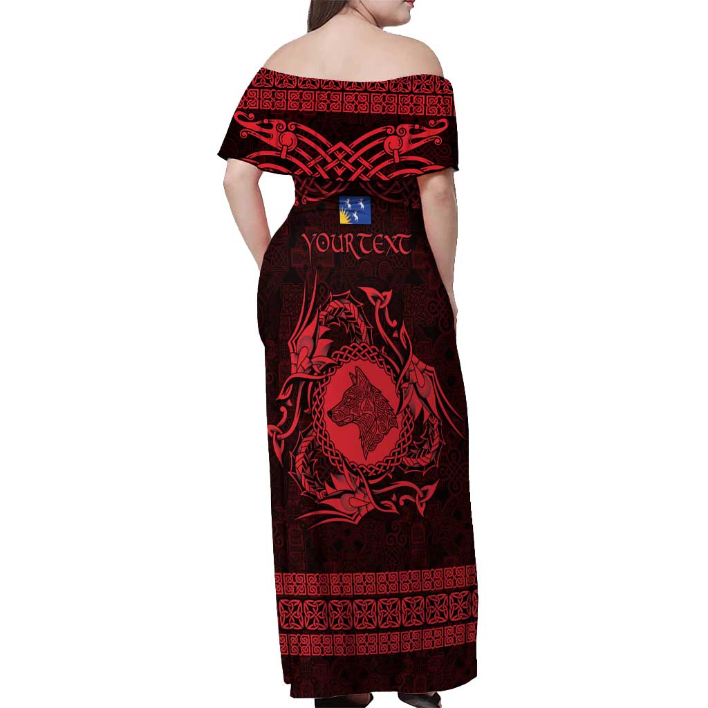Personalized Merionethshire Meirionnydd Off Shoulder Maxi Dress Red Wolf Celtic-inspired - Wonder Print Shop