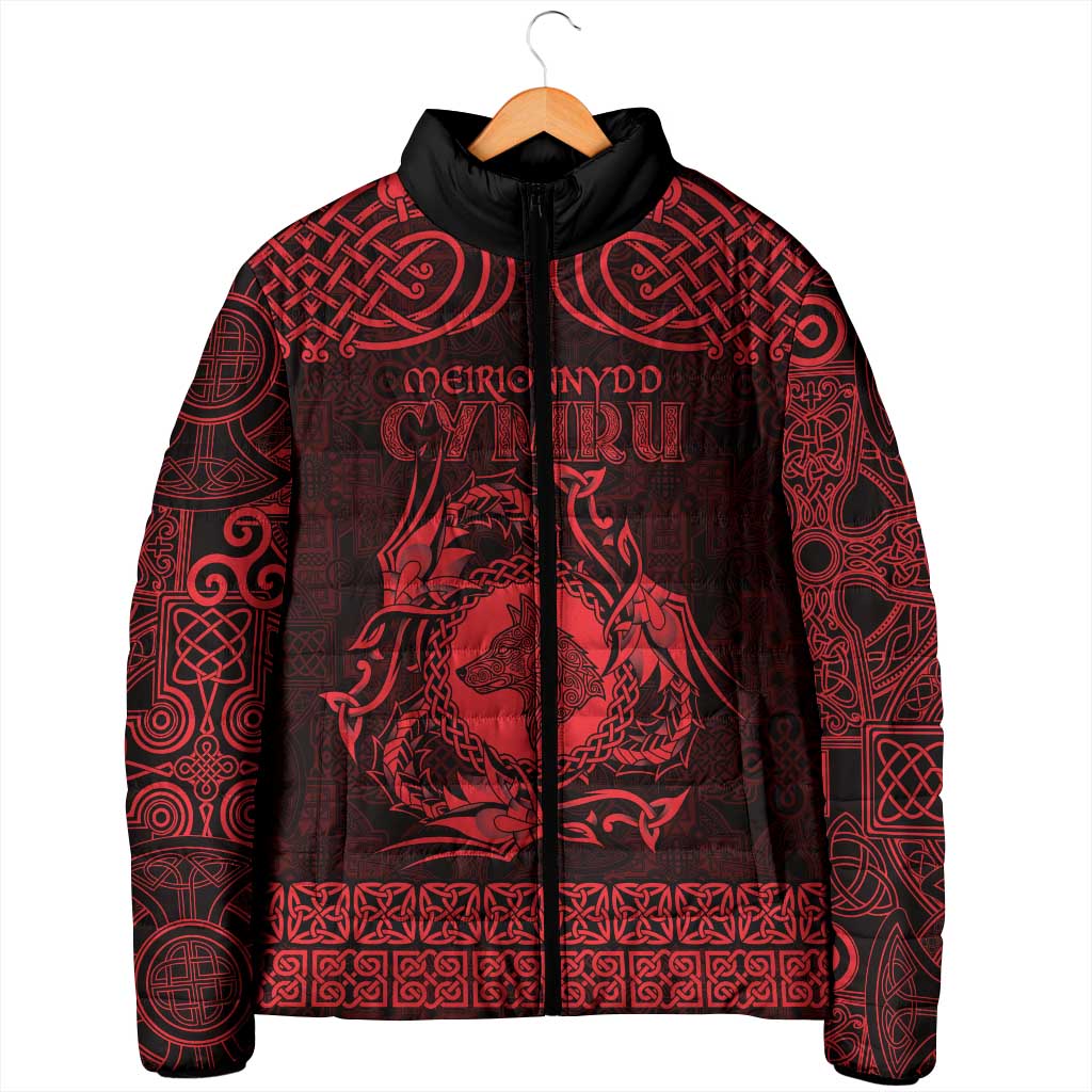 Personalized Merionethshire Meirionnydd Padded Jacket Red Wolf Celtic-inspired - Wonder Print Shop