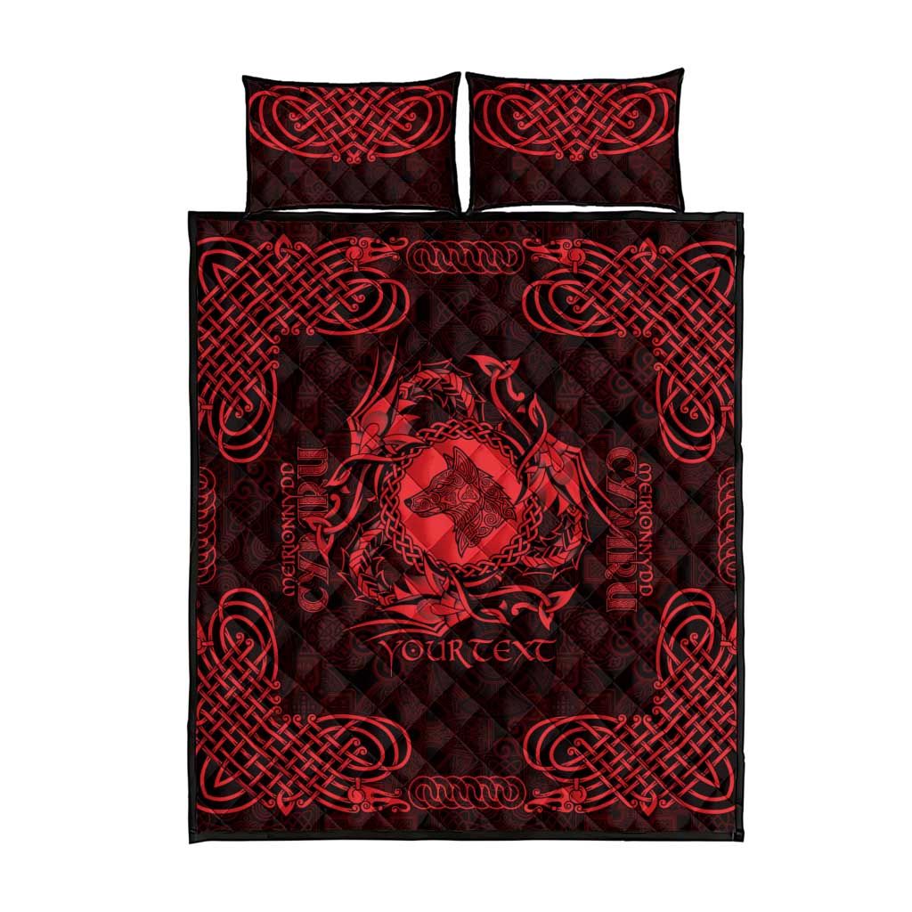 Personalized Merionethshire Meirionnydd Quilt Bed Set Red Wolf Celtic-inspired - Wonder Print Shop