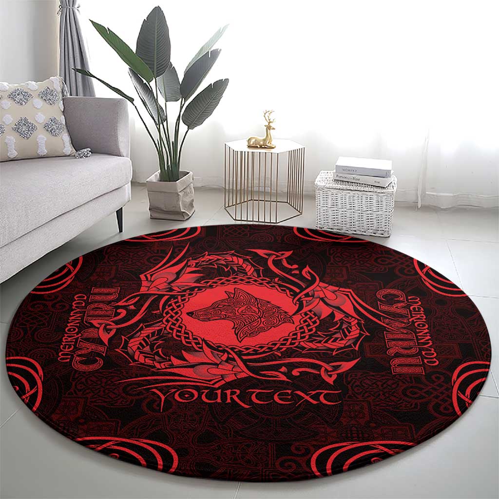 Personalized Merionethshire Meirionnydd Round Carpet Red Wolf Celtic-inspired - Wonder Print Shop