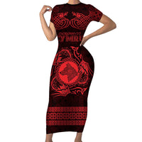 Personalized Merionethshire Meirionnydd Short Sleeve Bodycon Dress Red Wolf Celtic-inspired - Wonder Print Shop