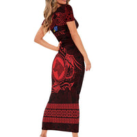 Personalized Merionethshire Meirionnydd Short Sleeve Bodycon Dress Red Wolf Celtic-inspired - Wonder Print Shop
