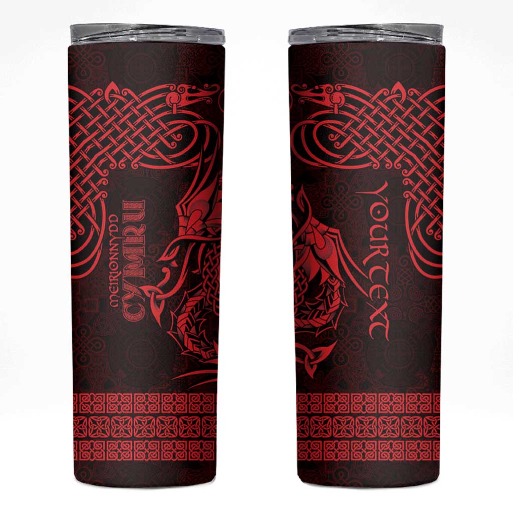 Personalized Merionethshire Meirionnydd Skinny Tumbler Red Wolf Celtic-inspired - Wonder Print Shop