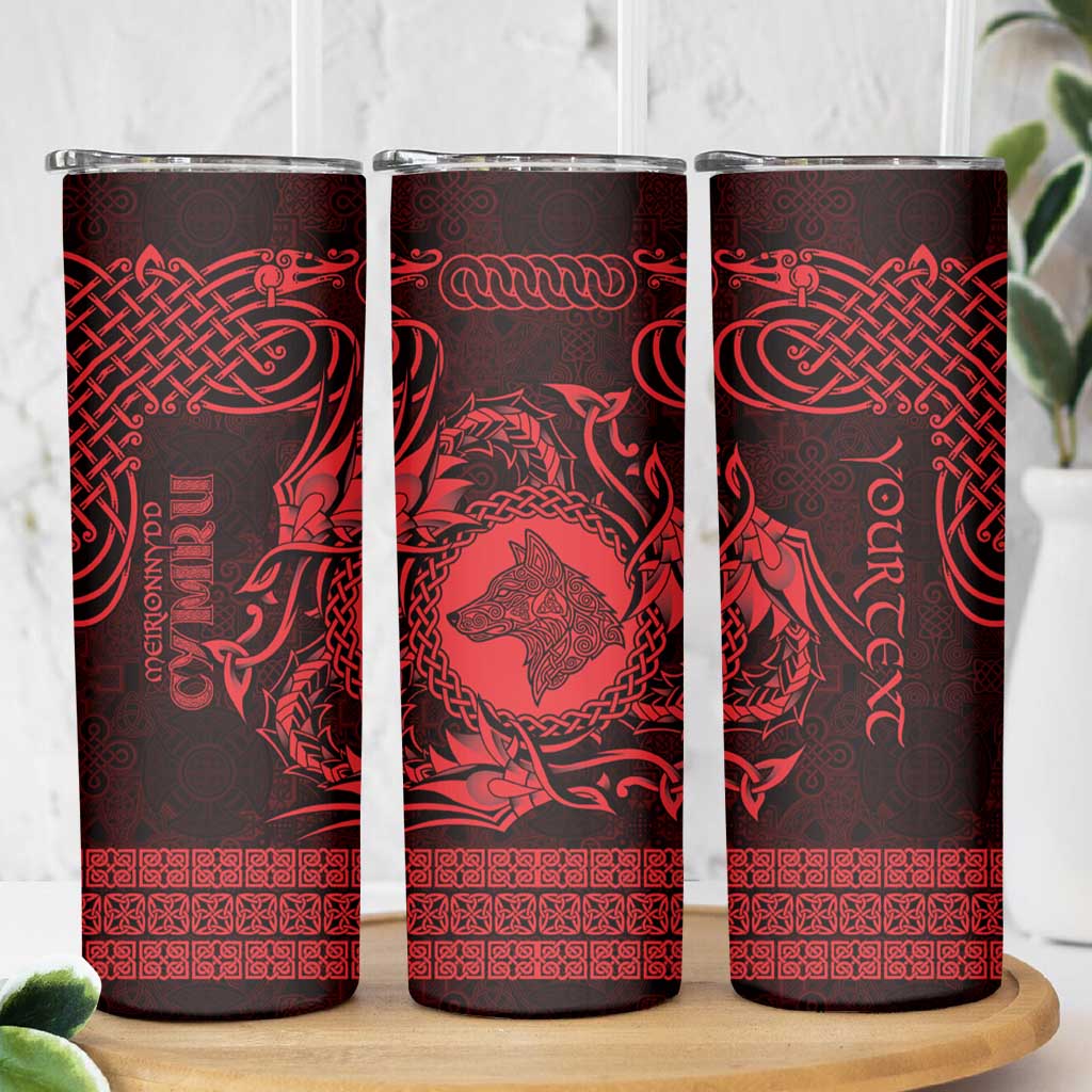 Personalized Merionethshire Meirionnydd Skinny Tumbler Red Wolf Celtic-inspired - Wonder Print Shop