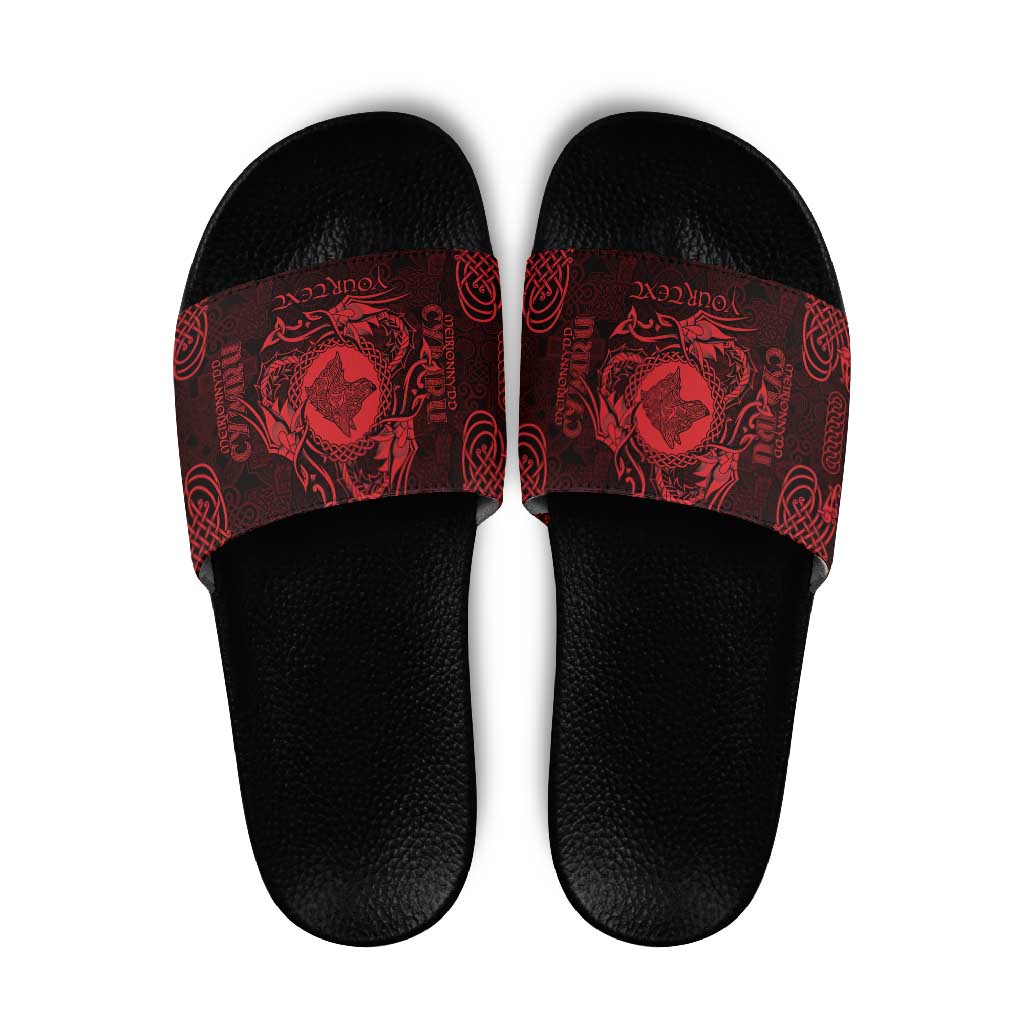 Personalized Merionethshire Meirionnydd Slide Sandals Red Wolf Celtic-inspired - Wonder Print Shop