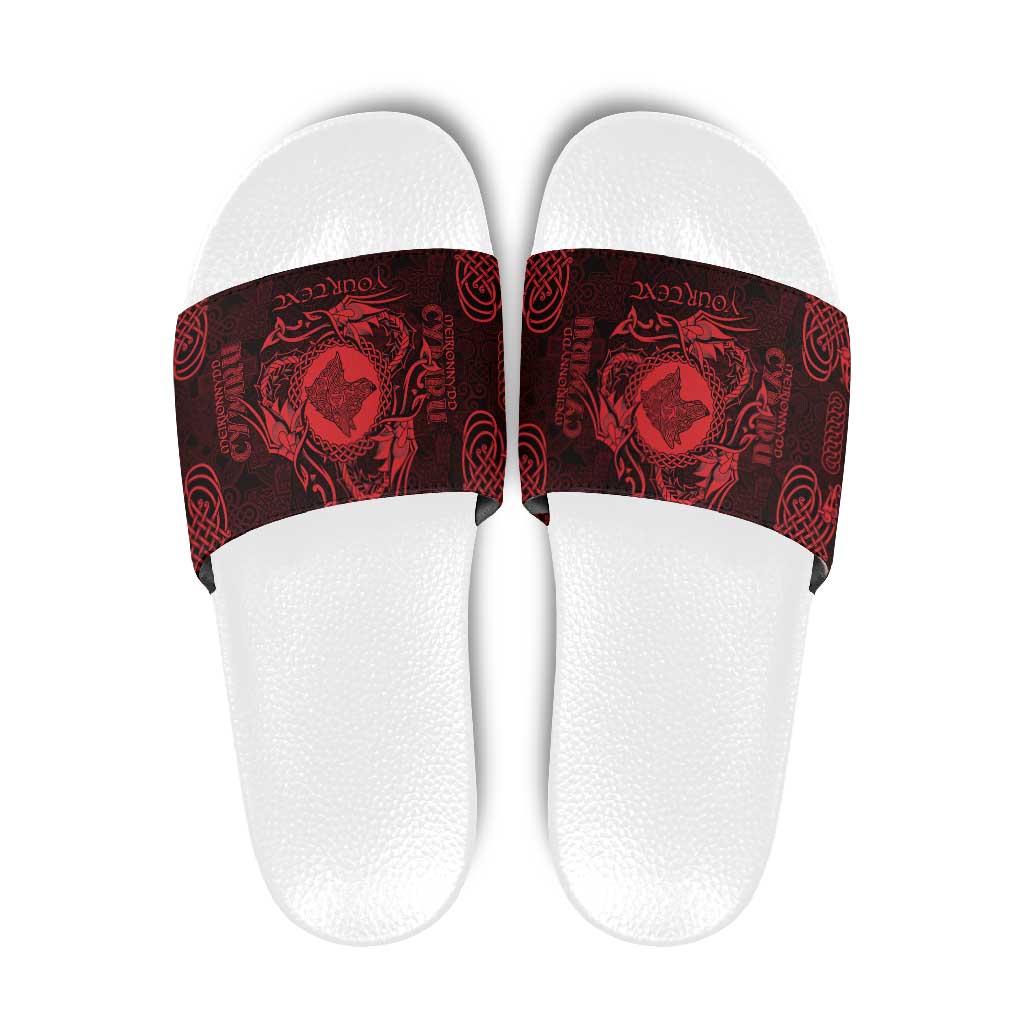 Personalized Merionethshire Meirionnydd Slide Sandals Red Wolf Celtic-inspired - Wonder Print Shop
