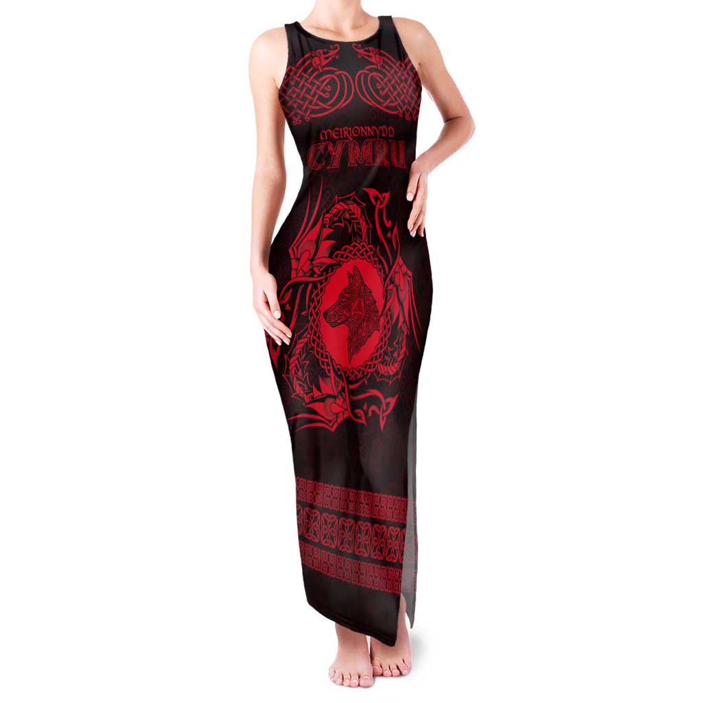 Personalized Merionethshire Meirionnydd Tank Maxi Dress Red Wolf Celtic-inspired - Wonder Print Shop