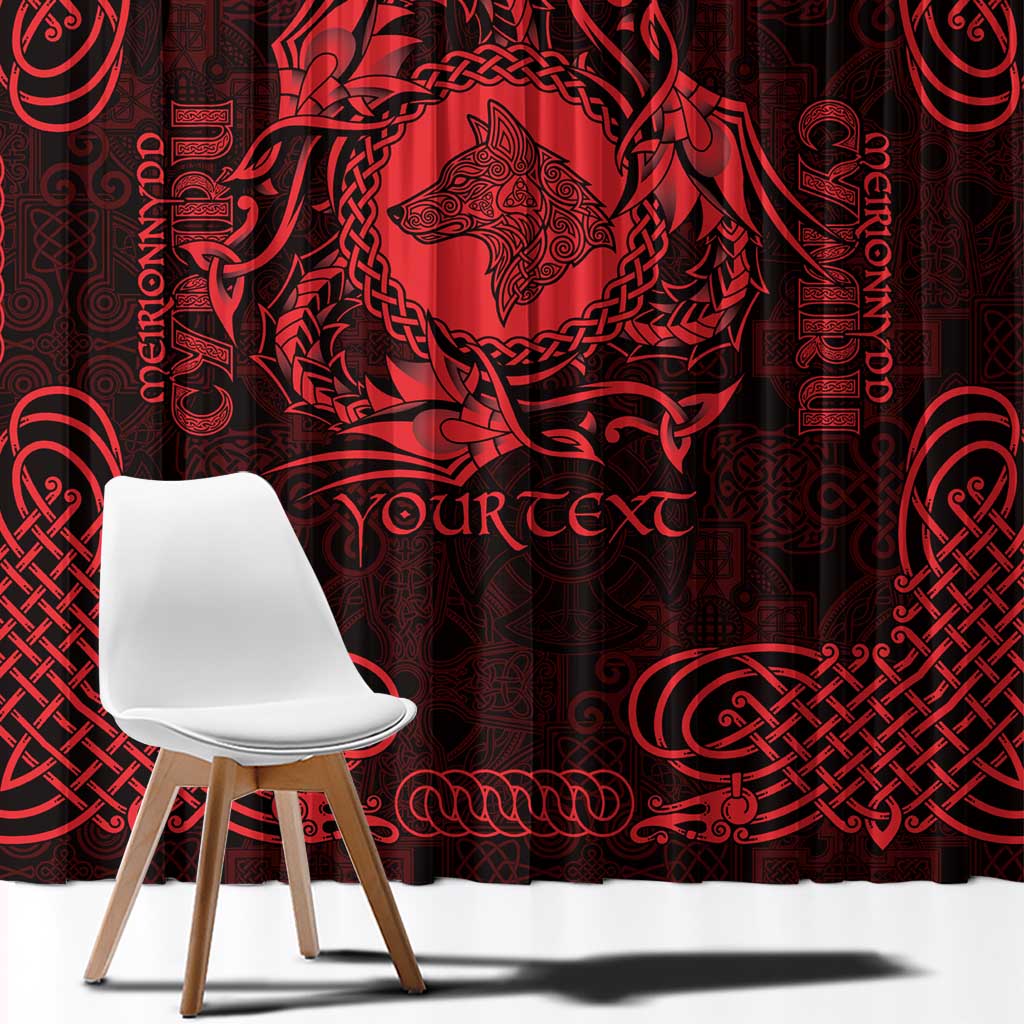 Personalized Merionethshire Meirionnydd Window Curtain Red Wolf Celtic-inspired - Wonder Print Shop