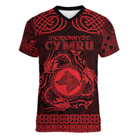 Personalized Merionethshire Meirionnydd Women V-Neck T-Shirt Red Wolf Celtic-inspired - Wonder Print Shop