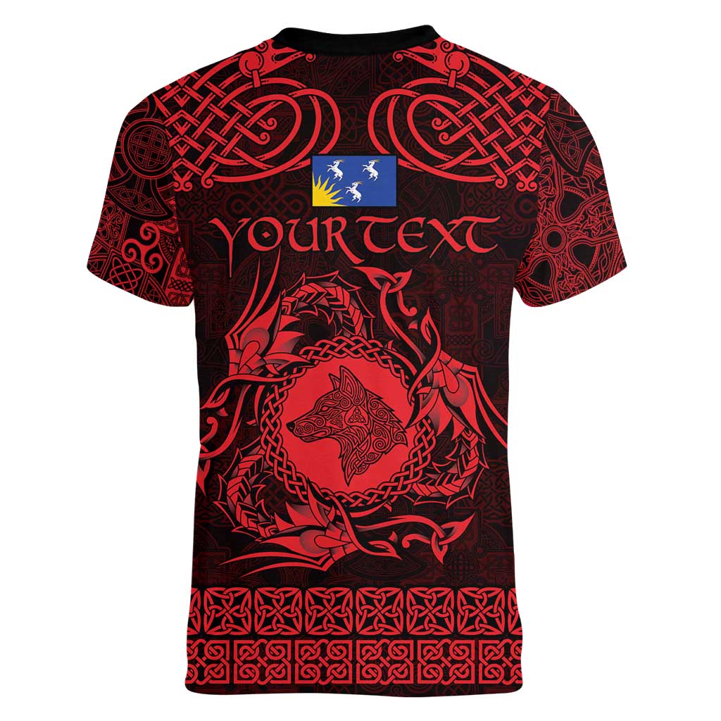 Personalized Merionethshire Meirionnydd Women V-Neck T-Shirt Red Wolf Celtic-inspired - Wonder Print Shop