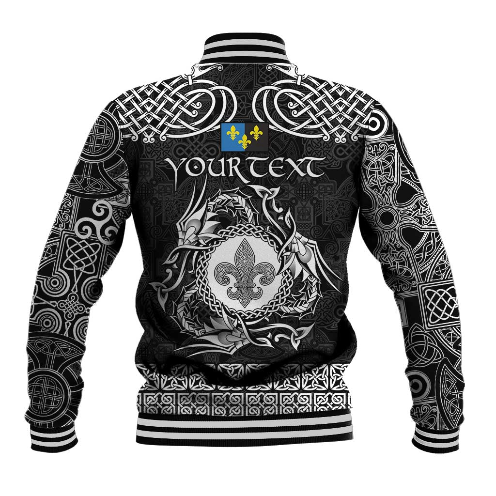 Personalized Monmouthshire Sir Fynwy Baseball Jacket Black Fleur-de-lis Celtic-inspired - Wonder Print Shop