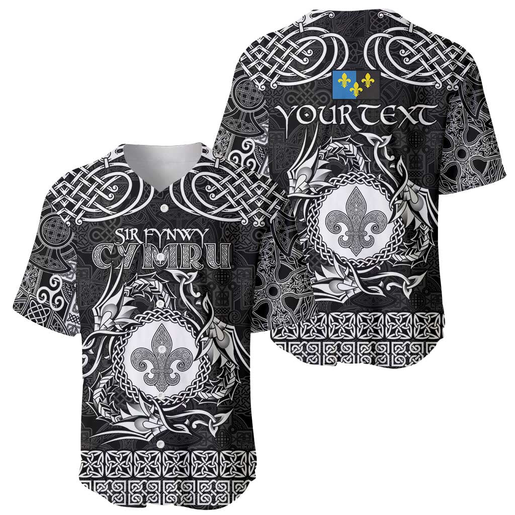 Personalized Monmouthshire Sir Fynwy Baseball Jersey Black Fleur-de-lis Celtic-inspired - Wonder Print Shop
