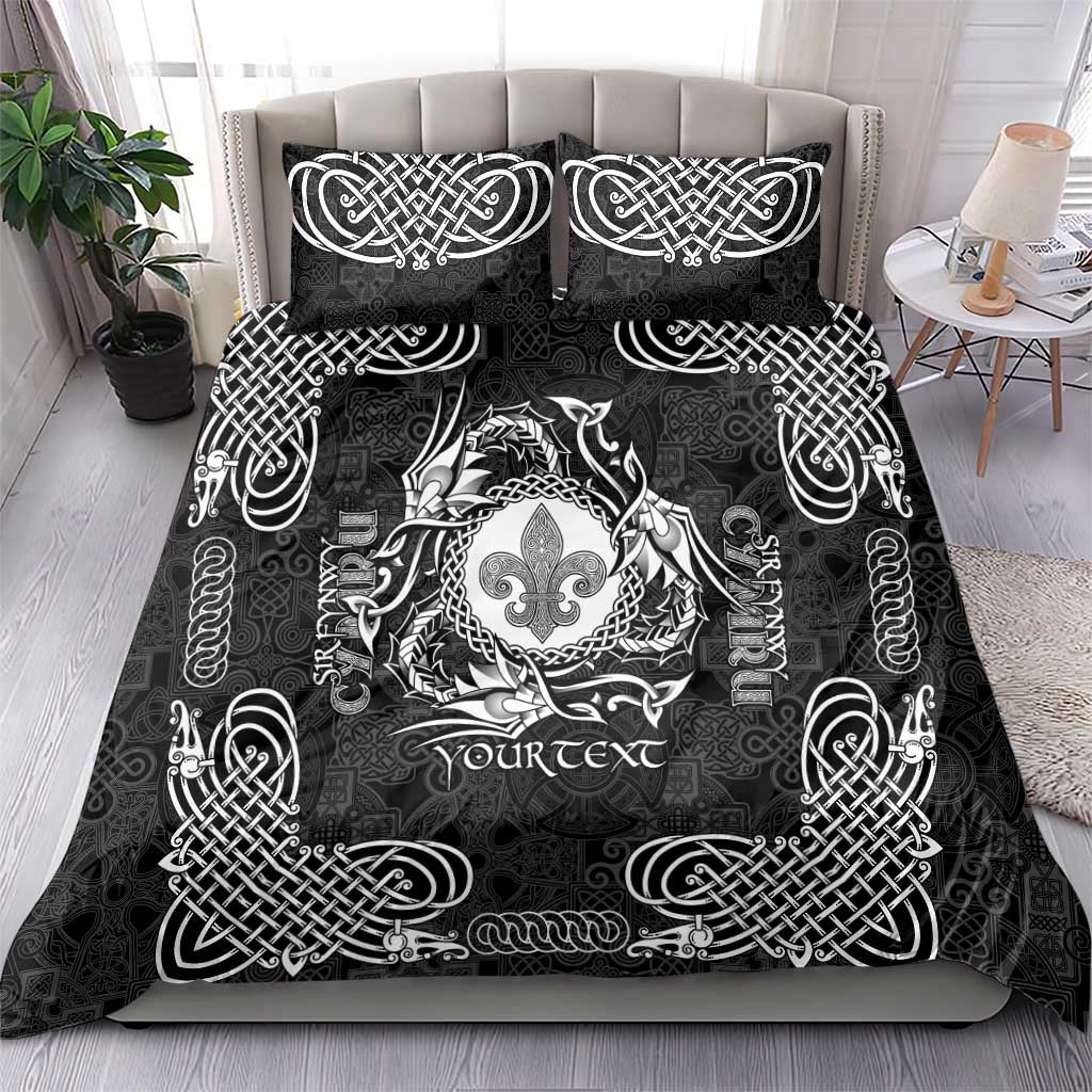 Personalized Monmouthshire Sir Fynwy Bedding Set Black Fleur-de-lis Celtic-inspired - Wonder Print Shop