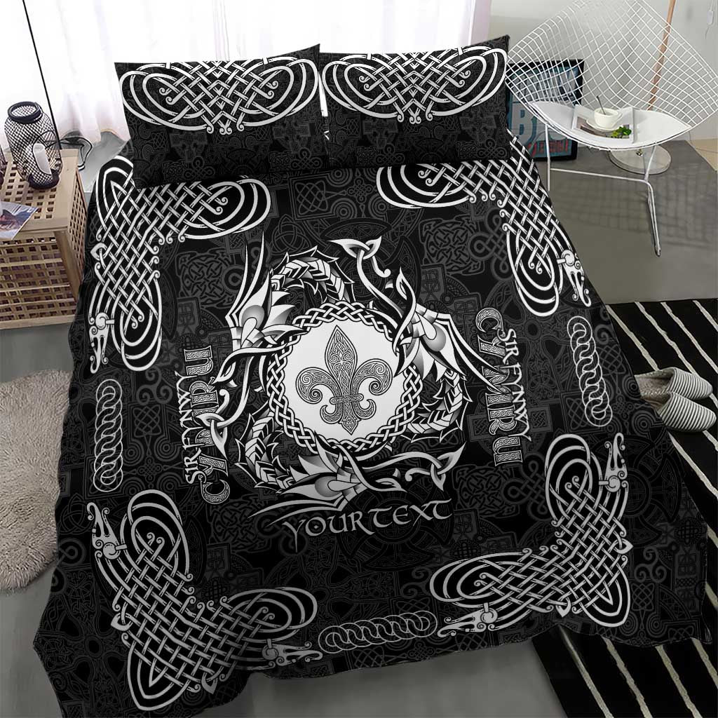Personalized Monmouthshire Sir Fynwy Bedding Set Black Fleur-de-lis Celtic-inspired - Wonder Print Shop