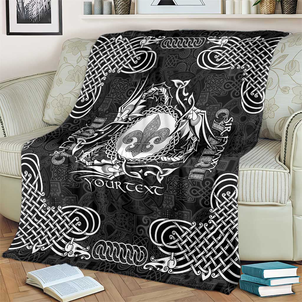 Personalized Monmouthshire Sir Fynwy Blanket Black Fleur-de-lis Celtic-inspired - Wonder Print Shop