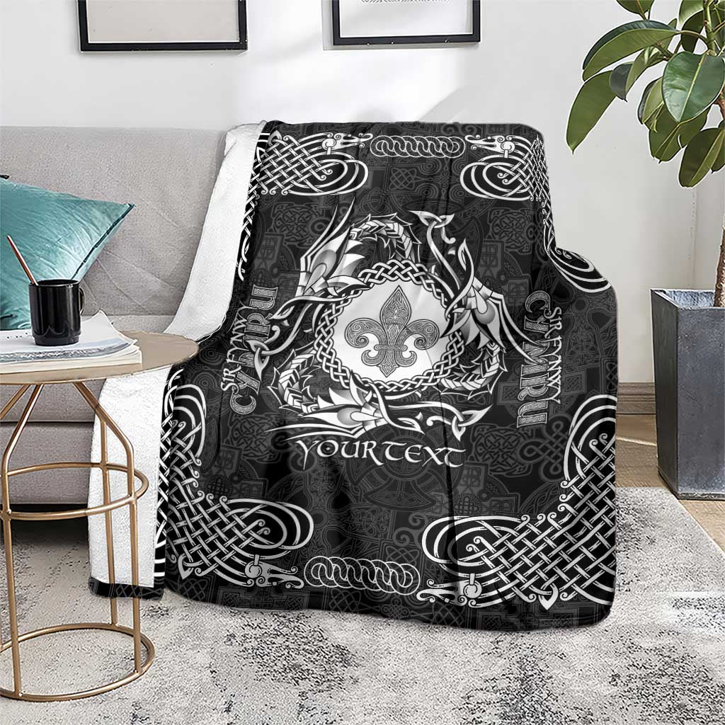 Personalized Monmouthshire Sir Fynwy Blanket Black Fleur-de-lis Celtic-inspired - Wonder Print Shop