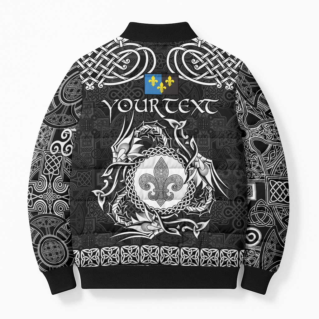Personalized Monmouthshire Sir Fynwy Bomber Puffer Jacket Black Fleur-de-lis Celtic-inspired - Wonder Print Shop