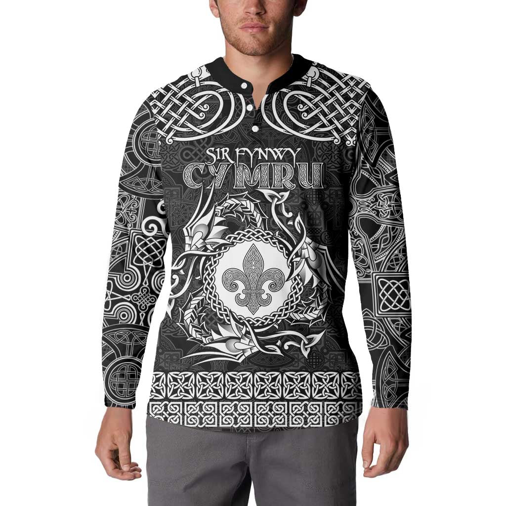 Personalized Monmouthshire Sir Fynwy Button Sweatshirt Black Fleur-de-lis Celtic-inspired - Wonder Print Shop