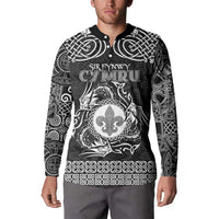 Personalized Monmouthshire Sir Fynwy Button Sweatshirt Black Fleur-de-lis Celtic-inspired - Wonder Print Shop