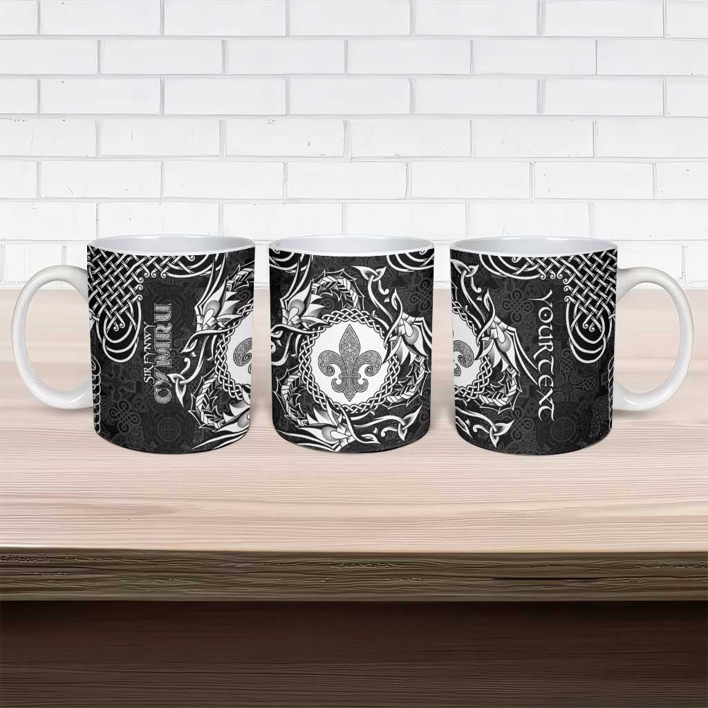 Personalized Monmouthshire Sir Fynwy Ceramic Mug Black Fleur-de-lis Celtic-inspired - Wonder Print Shop