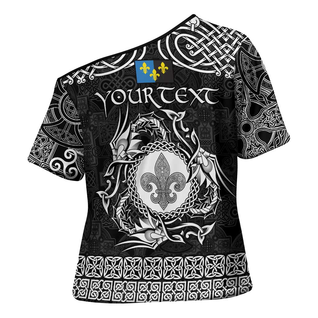 Personalized Monmouthshire Sir Fynwy Cross Shoulder Shirt Black Fleur-de-lis Celtic-inspired - Wonder Print Shop