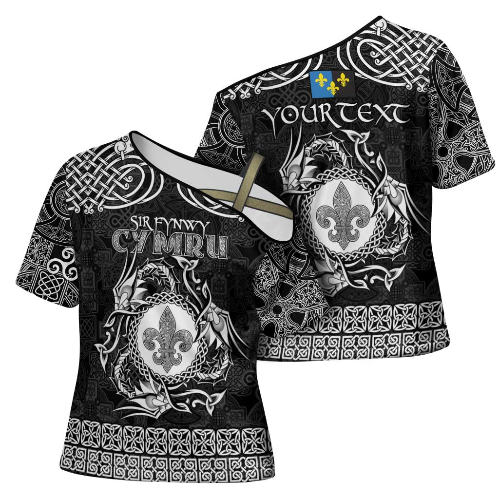 Personalized Monmouthshire Sir Fynwy Cross Shoulder Shirt Black Fleur-de-lis Celtic-inspired - Wonder Print Shop