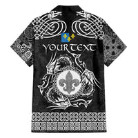 Personalized Monmouthshire Sir Fynwy Family Matching Long Sleeve Bodycon Dress and Hawaiian Shirt Black Fleur-de-lis Celtic-inspired - Wonder Print Shop