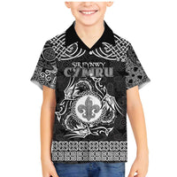 Personalized Monmouthshire Sir Fynwy Family Matching Mermaid Dress and Hawaiian Shirt Black Fleur-de-lis Celtic-inspired - Wonder Print Shop