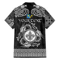 Personalized Monmouthshire Sir Fynwy Family Matching Off The Shoulder Long Sleeve Dress and Hawaiian Shirt Black Fleur-de-lis Celtic-inspired - Wonder Print Shop