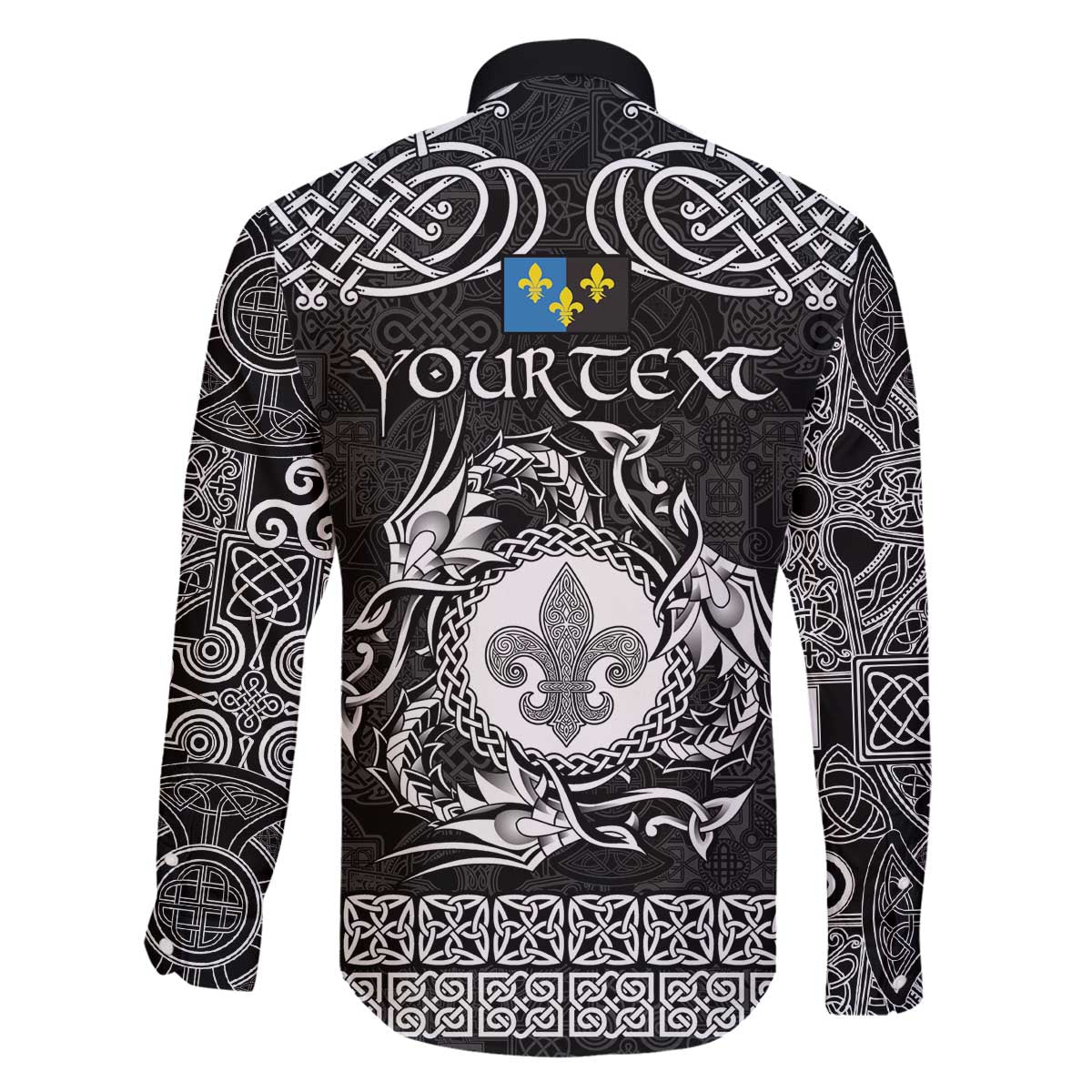 Personalized Monmouthshire Sir Fynwy Family Matching Off The Shoulder Long Sleeve Dress and Hawaiian Shirt Black Fleur-de-lis Celtic-inspired - Wonder Print Shop
