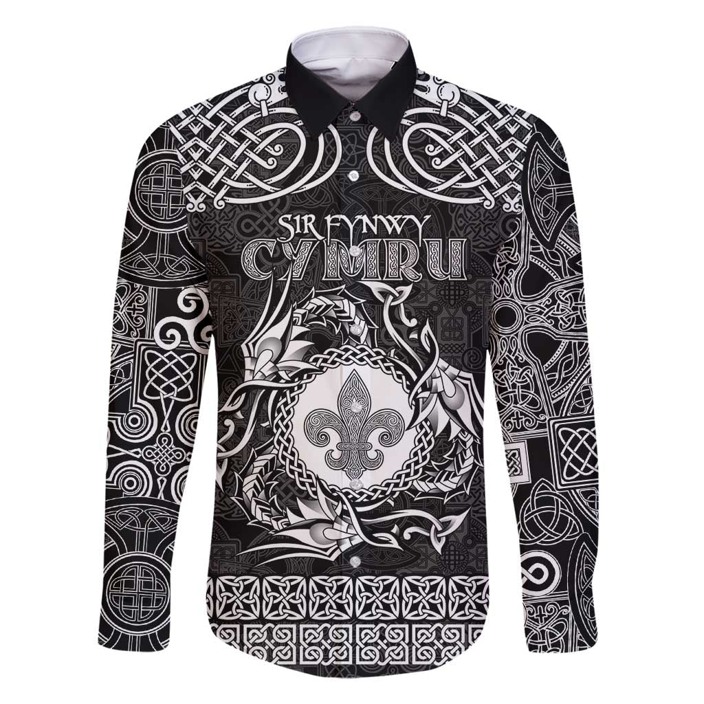 Personalized Monmouthshire Sir Fynwy Family Matching Off Shoulder Short Dress and Hawaiian Shirt Black Fleur-de-lis Celtic-inspired - Wonder Print Shop