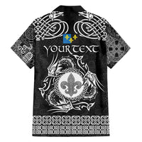 Personalized Monmouthshire Sir Fynwy Family Matching Short Sleeve Bodycon Dress and Hawaiian Shirt Black Fleur-de-lis Celtic-inspired - Wonder Print Shop