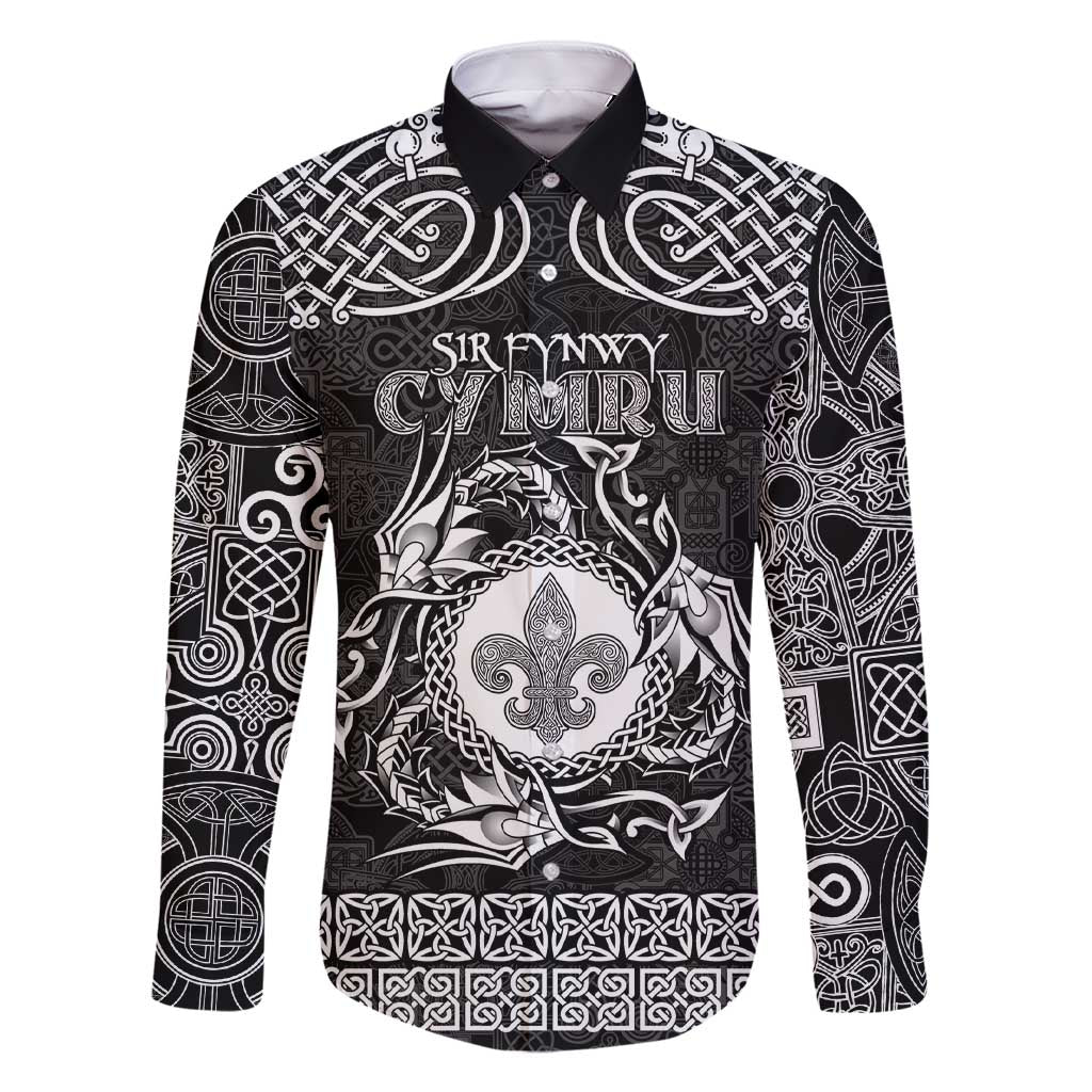 Personalized Monmouthshire Sir Fynwy Family Matching Short Sleeve Bodycon Dress and Hawaiian Shirt Black Fleur-de-lis Celtic-inspired - Wonder Print Shop