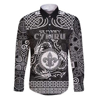 Personalized Monmouthshire Sir Fynwy Family Matching Short Sleeve Bodycon Dress and Hawaiian Shirt Black Fleur-de-lis Celtic-inspired - Wonder Print Shop