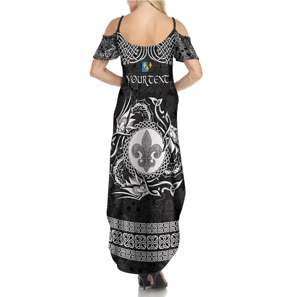Personalized Monmouthshire Sir Fynwy Family Matching Summer Maxi Dress and Hawaiian Shirt Black Fleur-de-lis Celtic-inspired - Wonder Print Shop