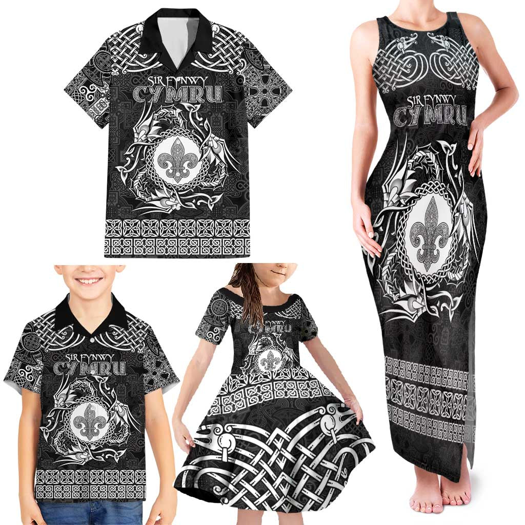 Personalized Monmouthshire Sir Fynwy Family Matching Tank Maxi Dress and Hawaiian Shirt Black Fleur-de-lis Celtic-inspired - Wonder Print Shop
