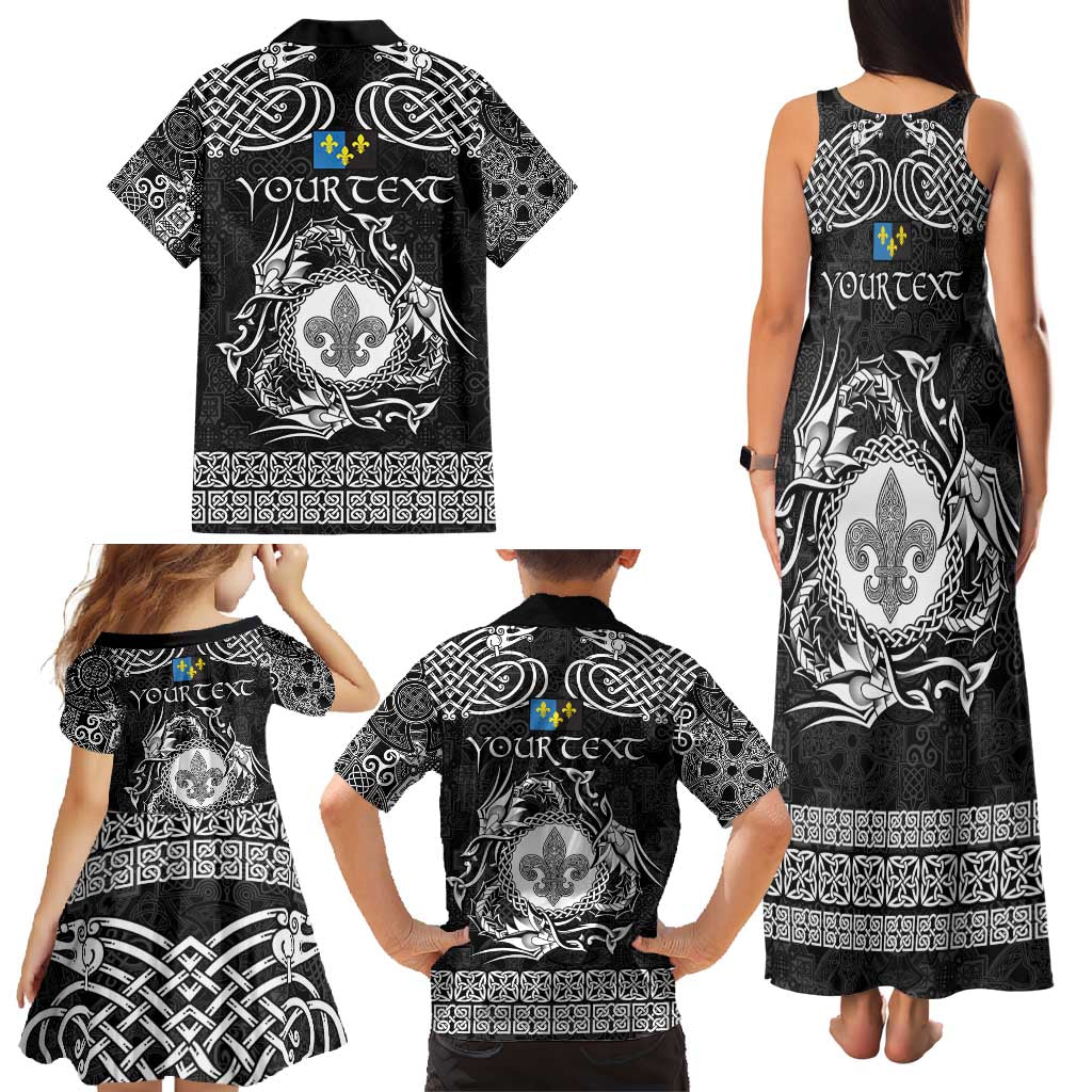 Personalized Monmouthshire Sir Fynwy Family Matching Tank Maxi Dress and Hawaiian Shirt Black Fleur-de-lis Celtic-inspired - Wonder Print Shop