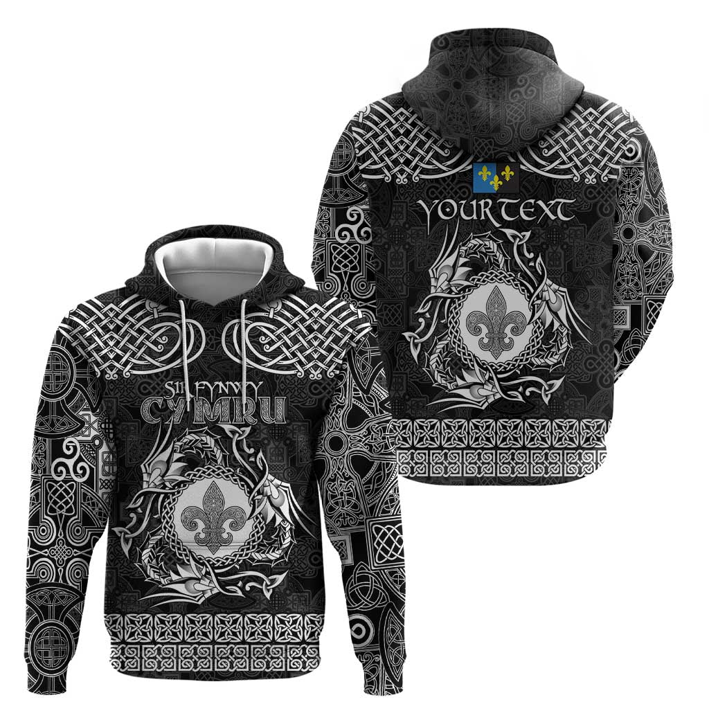 Personalized Monmouthshire Sir Fynwy Hoodie Black Fleur-de-lis Celtic-inspired - Wonder Print Shop