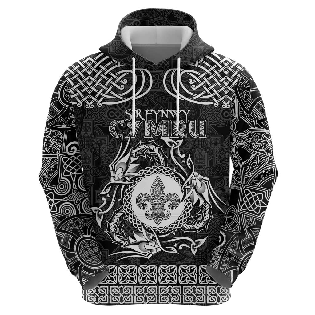 Personalized Monmouthshire Sir Fynwy Hoodie Black Fleur-de-lis Celtic-inspired - Wonder Print Shop