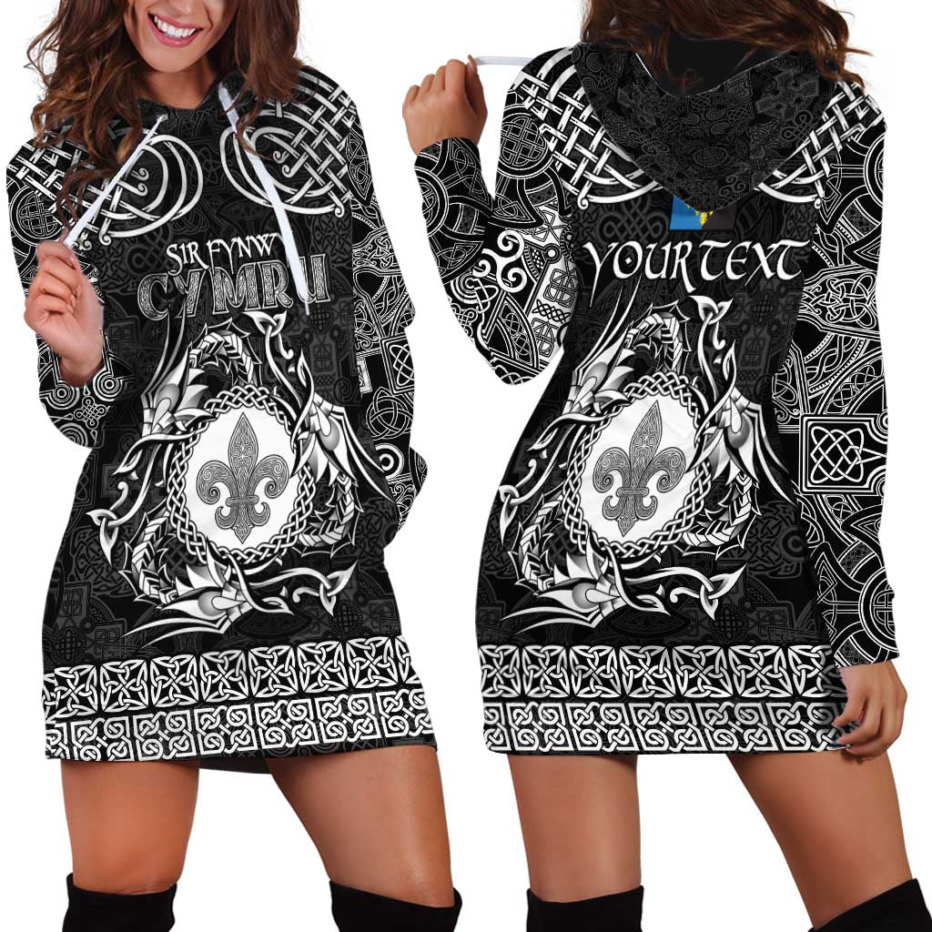 Personalized Monmouthshire Sir Fynwy Hoodie Dress Black Fleur-de-lis Celtic-inspired - Wonder Print Shop