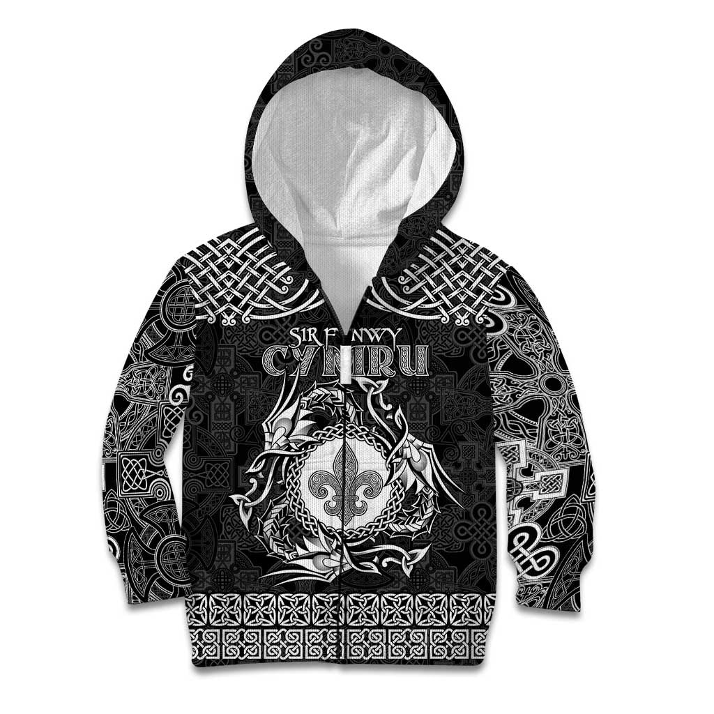 Personalized Monmouthshire Sir Fynwy Kid Hoodie Black Fleur-de-lis Celtic-inspired - Wonder Print Shop