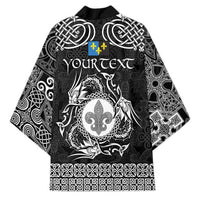 Personalized Monmouthshire Sir Fynwy Kimono Black Fleur-de-lis Celtic-inspired - Wonder Print Shop