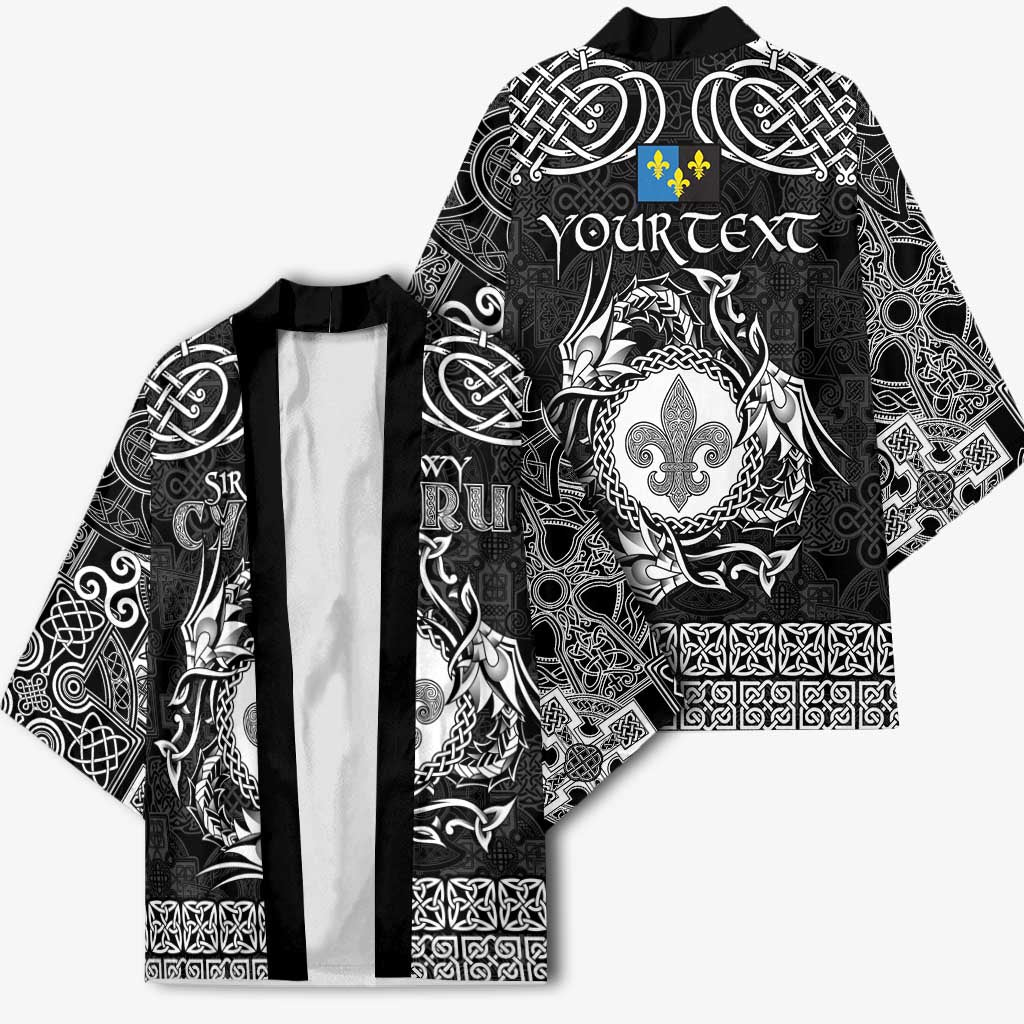 Personalized Monmouthshire Sir Fynwy Kimono Black Fleur-de-lis Celtic-inspired - Wonder Print Shop