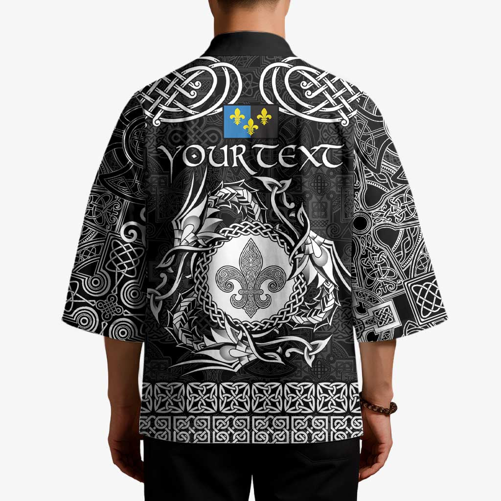 Personalized Monmouthshire Sir Fynwy Kimono Black Fleur-de-lis Celtic-inspired - Wonder Print Shop