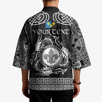 Personalized Monmouthshire Sir Fynwy Kimono Black Fleur-de-lis Celtic-inspired - Wonder Print Shop